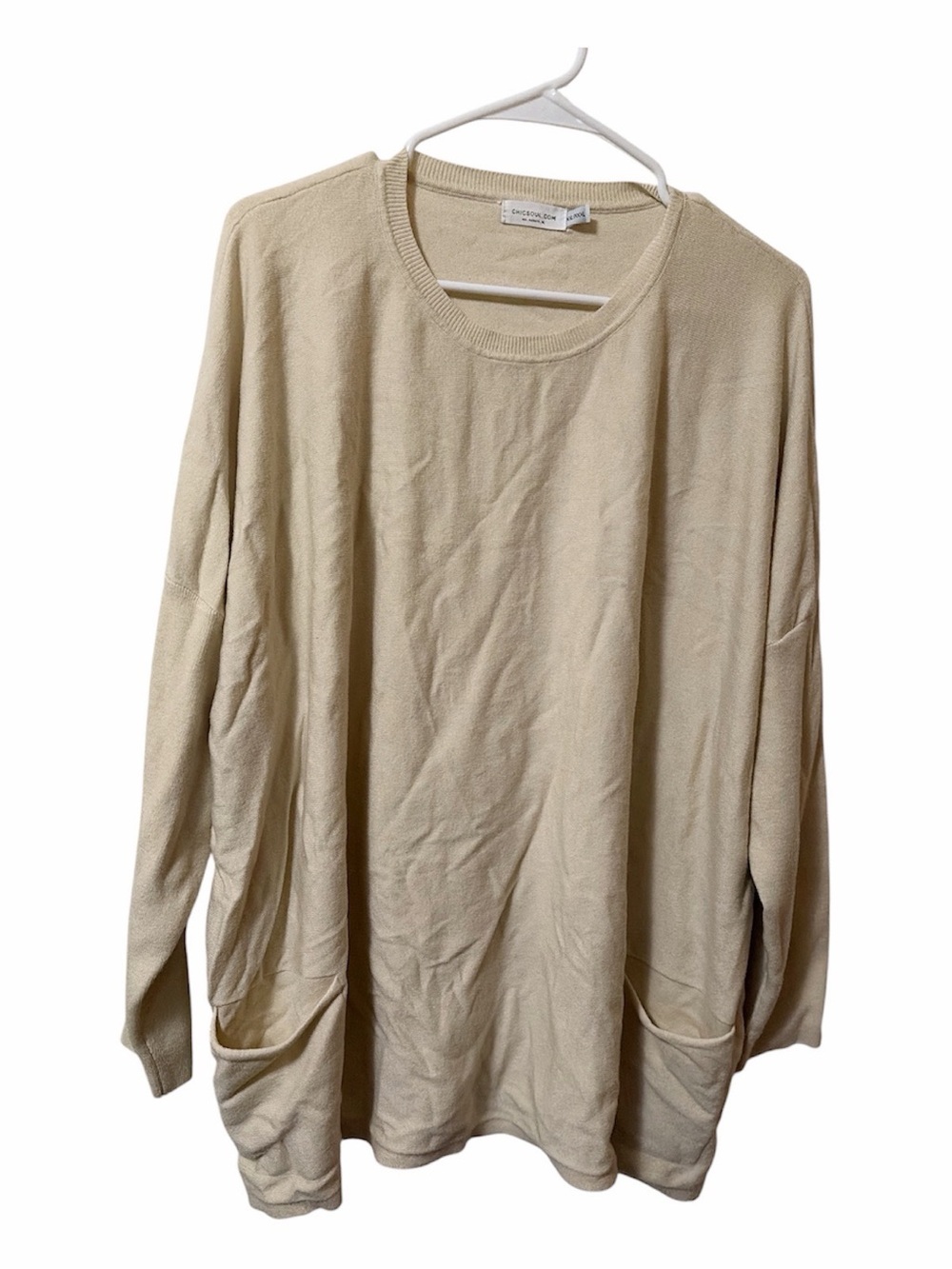 Chic Soul Cream Crewneck Pocket Sweater XXL/XXXL